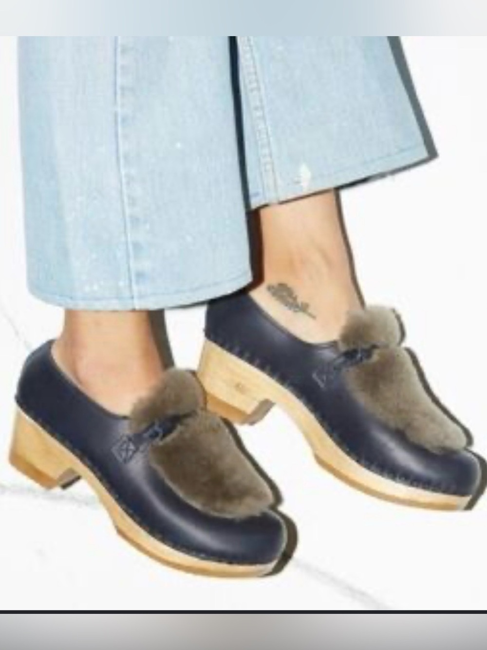 No. 6 Old School Clogs Shearling Leather Navy Women’s Size 39 8.5 9 Shoes Wedge